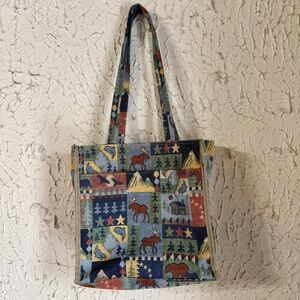 Jade Multicolor Patterned Tote Bag Cottage Core Tapestry